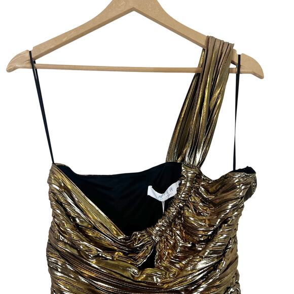NWT ASTR Golda Mini Dress Womens M Gold One Shoulder Ruched Cocktail Going Out - Picture 4 of 8